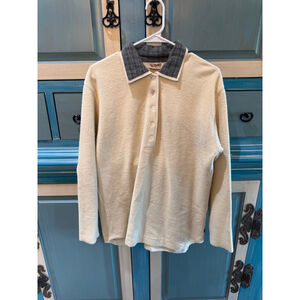 Women's Woolrich Beige & Green Plaid Fleece Polo Shirt S